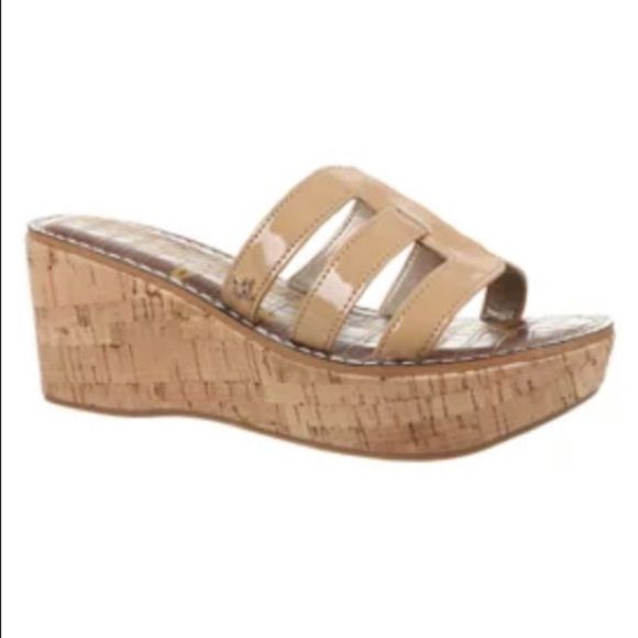 Sam Edelman Rolita Wedge Sandal Size 9.5 Nude and Cork NWOT - Picture 1 of 7